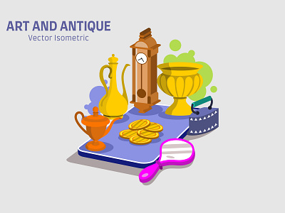 ART & ANTIQUE Vector Isometric 3d ancient antique architecture art background building collection culture design graphic historical icon illustration isolated isometric object retro vector vintage