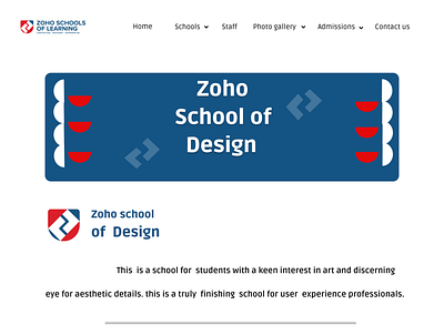 zoho schools website landing page of school of design app design web zoho