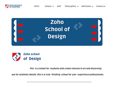 zoho schools website landing page of school of design