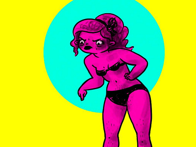 Sick Burn, Gurl? angry beach bikini colorful girl illustration sunburn