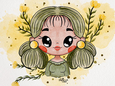 Green|yellow portrait art branding cute art design flat graphic design illustration illustrator portrait watercolor