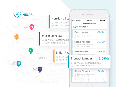 Helpr – Mobile Assignments cards ios map mobile ui ux