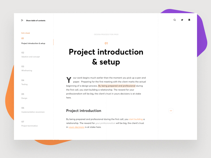 Live E-book – Design Process for Pros Web App animation book desktop e-book interaction motion page resource tabs typography ui webapp