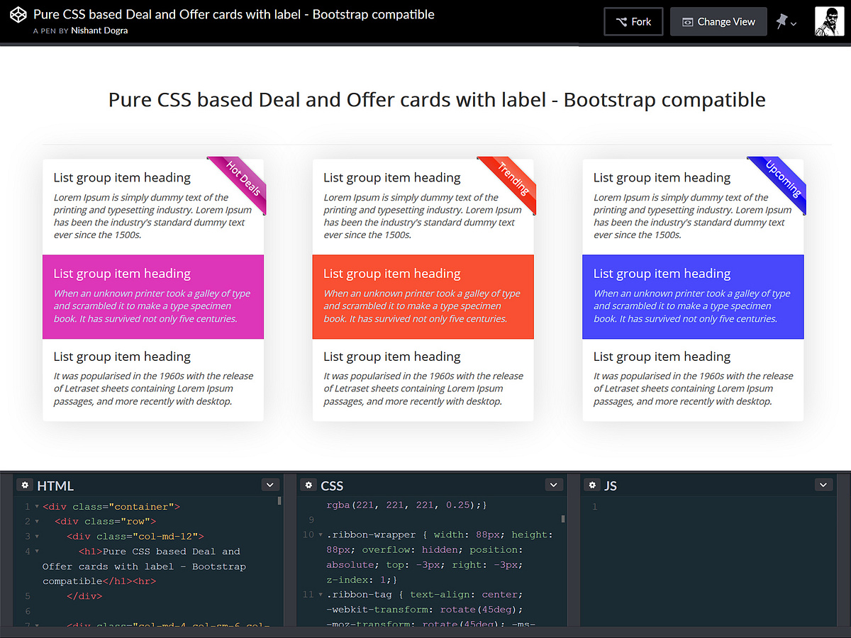 Pure CSS based Deal and Offer cards CodePen by Nishant Dogra on Dribbble