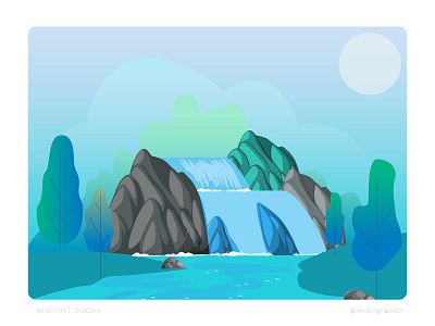 Lake and a waterfall - Nature illustration