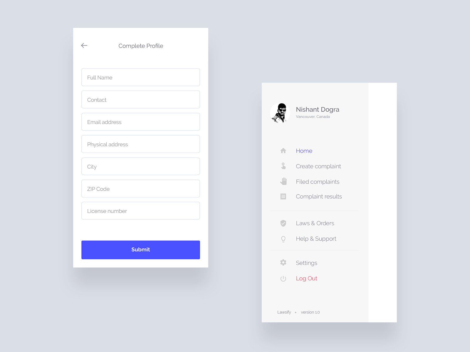 Complete profile & Side navigation UI by Nishant Dogra on Dribbble