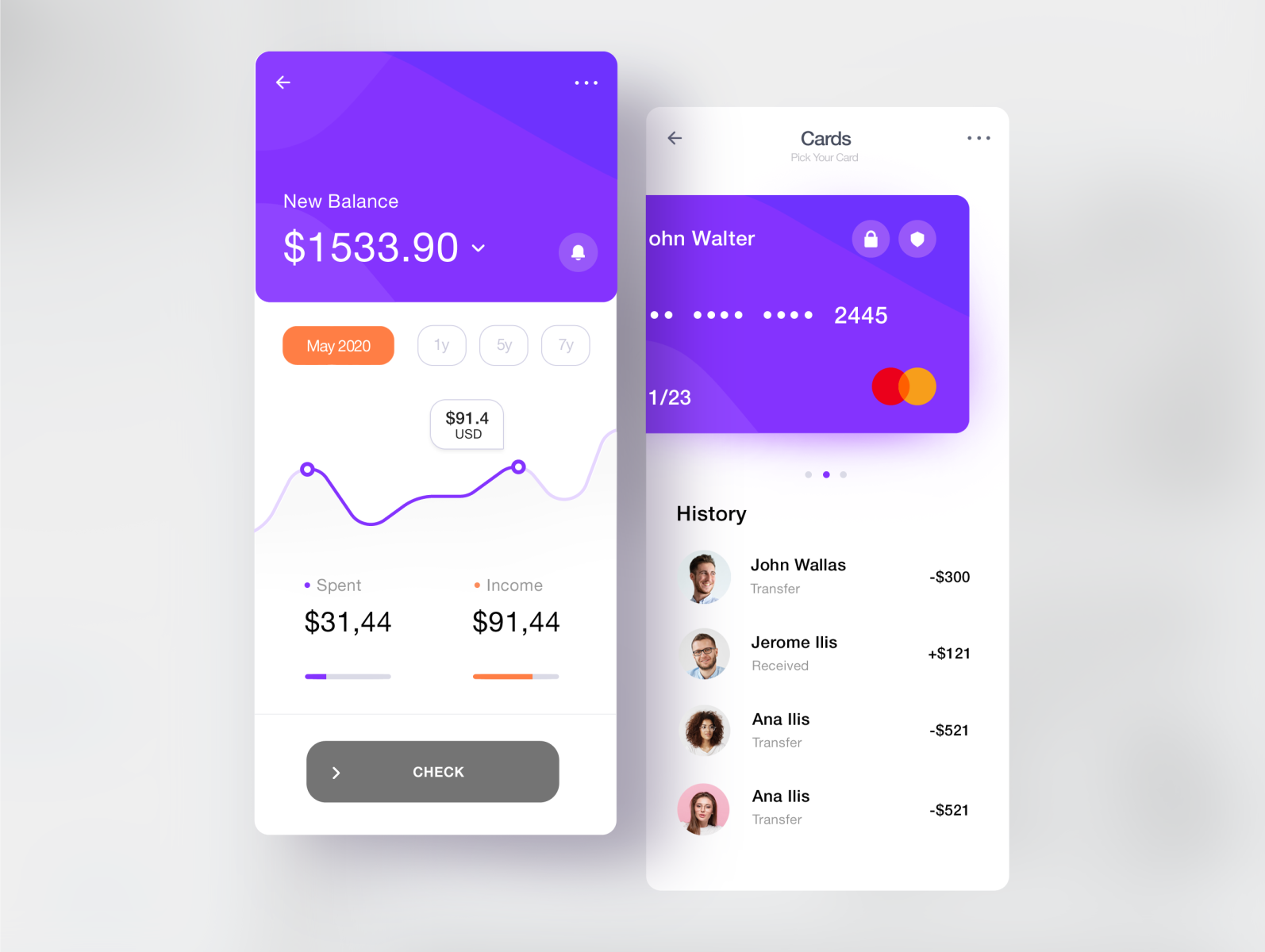 App UI Design. Credit Card app. by Igor Radivojevic on Dribbble