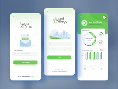 Loyal Chimp App Design android app app design apple chimp design flat game graphic design green gui ios minimalistic mobile app mobile design onboarding play google screens ui vibrant