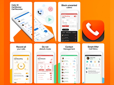 App Screenshots + icon design android icon app screenshots block call call master gui icon design ios icon iphone icon marketing material phone play google screen design screenshots ui ui design vibrant