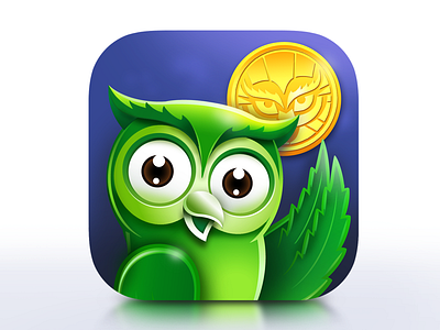 Owl App Icon design 3d icon app app icon bird coin creative design game gold icon icon design illustrator movie night owl phone icon photoshop playgoogle token vibrant