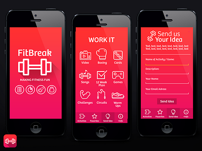 FitBreak app design app app design fitness flat ios ios8 iphone minimalistic sport ui weights workout