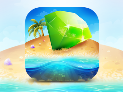 IOS Icon Design 3d app icon beach diamond flat game art gems icon design ios icon iphone game iphone icon vibrant
