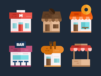 Shop & Stores Flat Icons bar colorful flat flat icon house icon market minimalistic shop simple store vibrant