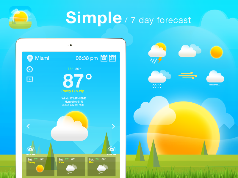 Weather App/Icons Design. app design iphone ui flat temperature mist fog rain sun icons app weather