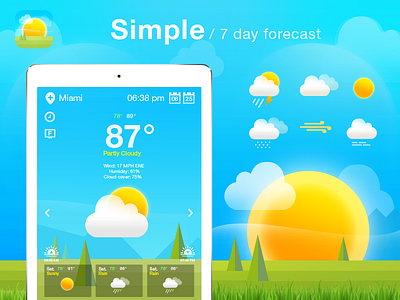 Weather App/Icons Design. app app design flat fog icons iphone mist rain sun temperature ui weather