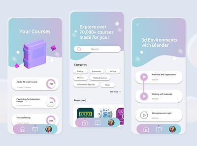 Courses & Learning App 3d 3d design appdesign branding clean design concept creative design flat illustration interface minimal product product design productdesign ui ui design uiux user interface ux visual design