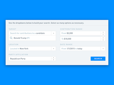 Follow the Money III 2016 campaign circa victor clinton dropdowns. election finance form politics trump