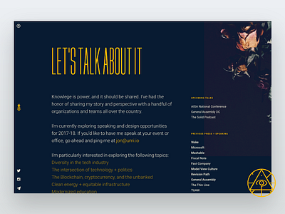 umi.io - Speaking Page flowers icons logo personal photography portfolio project typography web