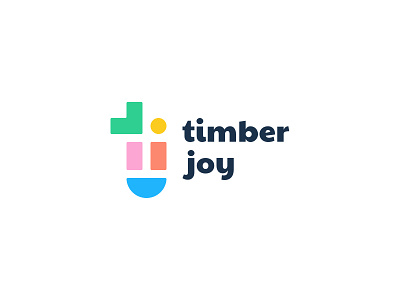 Timber Joy Logo brand branding color design illustration joy kids letter j letter t logo timber typography vector