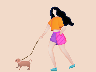 dog woman character design art flat illustration vector