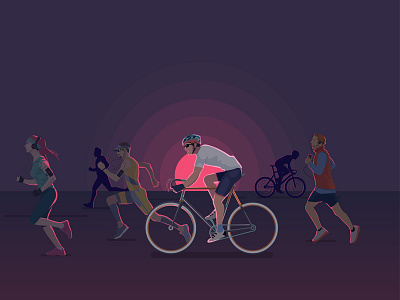 Dusk - Athletics Illustration athletics cycling design dusk fitness illustration jogging running sports vector