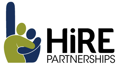 Hire Partnerships Logo blue custom font green logo people