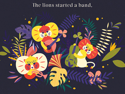 The Painted Forest, Illustration Detail animals book childrens book flowers illustration instruments lions plants