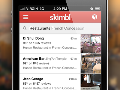 Results listing for skimbl app app iphone lbs list listing mobile red results search website