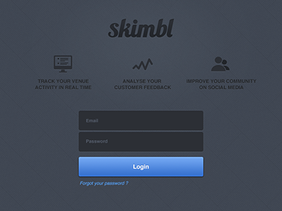 Landing Page - Skimbl blue dark grey forms homepage icons landing page sign up ui web design