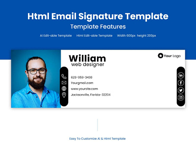 Clickable Html Email Signature Template - Email Signature branding business email design clickable html signature creative design design design trends email design email signature graphic design html html signature illustration inspiration modern motion graphics professional signature signature maker ui ux