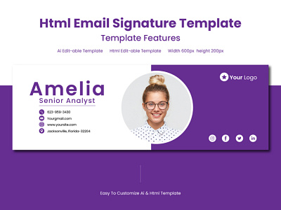 Clickable Html Email Signature Template - Email Signature branding business email creative css design design trend emaildesign graphic design html htmlemail htmlsignature layout modern professional template design typography ui unique ux website