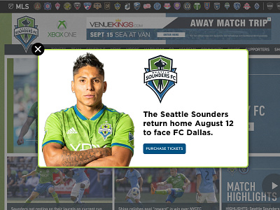 Day 016 - 100 Day UI Challenge 100dayui dailyui logo modal overlay popup seattle sounders ui ui design ux web design