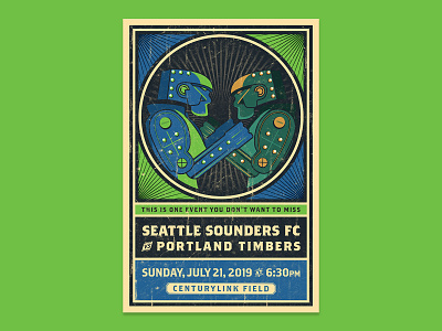 Seattle Sounders vs. Portland Timbers boxing design illustration photoshop poster poster design print design robots soccer texture textured typography vector