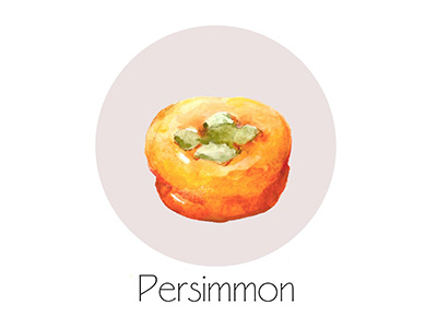 Persimmon fruit icon painting watercolor