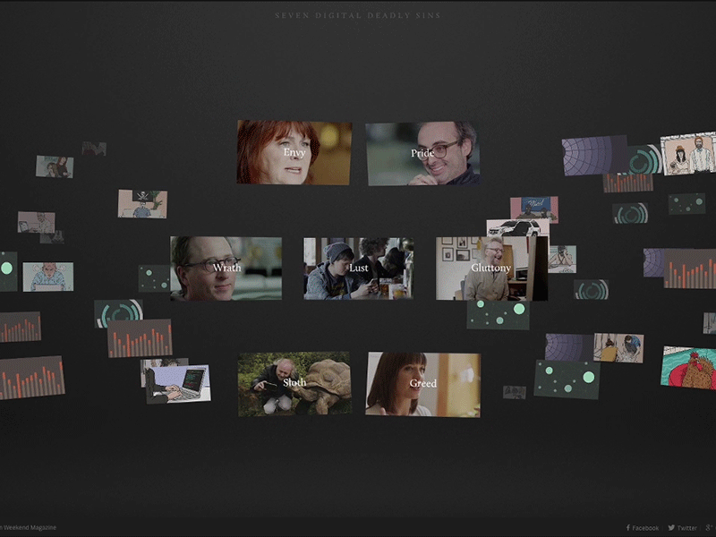 Home screen animation: Seven Digital Deadly Sins animation design documentary interactive mobile motion nfb storytelling ui ux