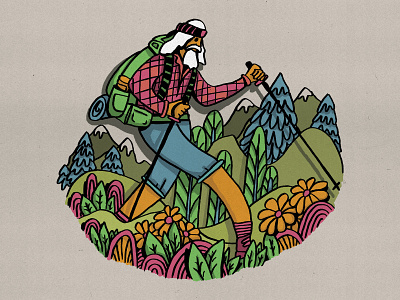 Hiker illustration mountains vermont