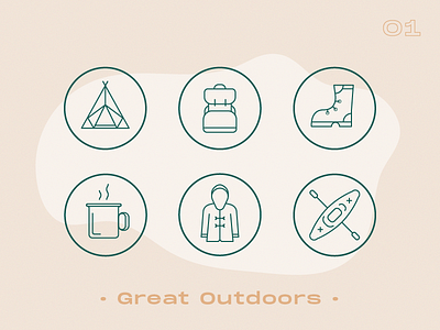 Outdoor Icon Pack adventure boot camping canoe clothes cooking cup design graphic icon icon artwork iconography icons illustration jacket outdoors retro shoe tent