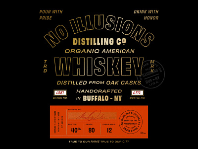 No Illusions Distilling buffalo label design package design packaging design spirits typography whiskey