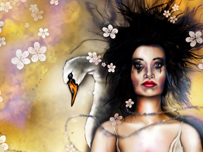 Ophelia (detail) digital painting swan woman