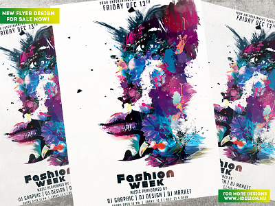Fashion Week Flyer abstract ad birds black butterfly color colorful fashion flower flyer design.poster design inkt mode