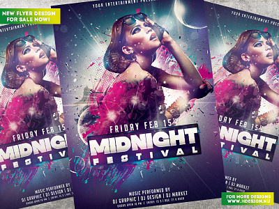 Midnight Festival Flyer color colorful cool dance drink event festival flyer design.poster hdesign ink midnight