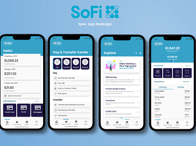 SoFi App Redesign design fintech neobank personal finance social finance sofi sofi bank ui ui designer uidesign uxdesign