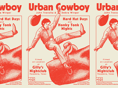 Urban Cowboy bull gilleys hand drawn hat horse illustration john travolta movie poster print retro ride riso risograph rodeo stipple texas texture urban cowboy