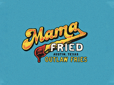 Mama Fried Logo austin design food truck fries hand drawn illustration logo logotype retro rough script stipple stippling texas texture vintage