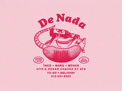 De Nada Cantina Marks 70s armadillo austin bar beer branding design hand drawn hospitality illustration logo mark mexican food restaurant retro rough texas texture type lock up vintage