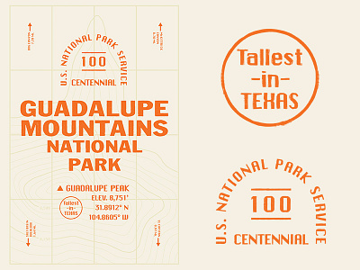 Guadalupe badge guadalupe mountains lock up national park orange overlay poster text type hike
