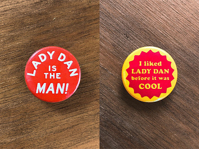 BUTTONS 70s band button fun lady dan music pin retro rough vintage