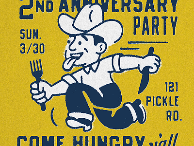 2nd bbq cowboy illustration matchbook meat mid century midmod retro rough texas texture type vintage