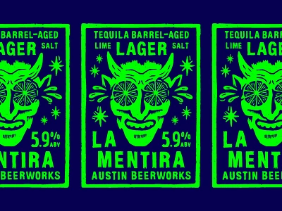 Tequila Barrel-Aged Lime + Salt Lager beer custom cut devil drawn hand hell illustration label letters lime linocut neon print rough texture type vintage wood woodcut