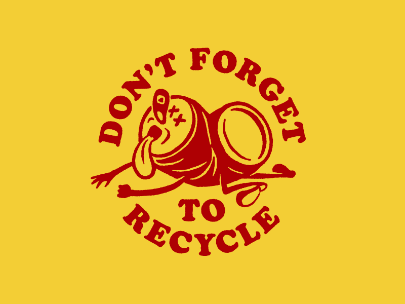 Recycle texas austin can beer circle type recycle lockup badge 60s 50s throwback bitstream black cooper illustration mis century mascot retro cartoon